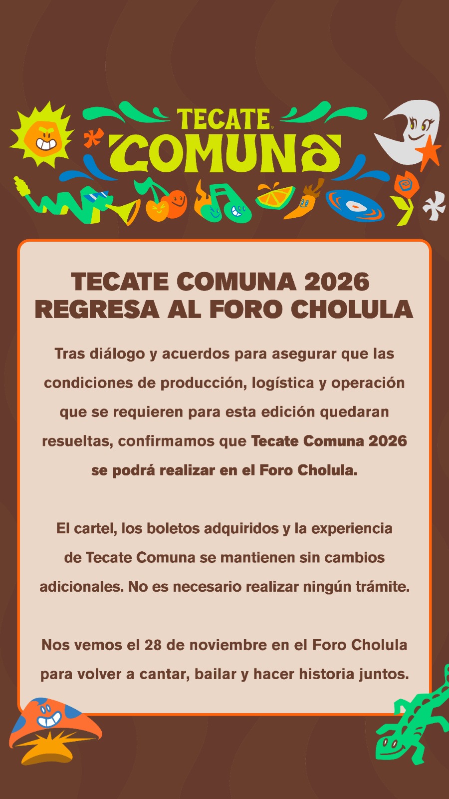Tecate Comuna vuelve al Foro Cholula tras inconformidad por cambio de sede
